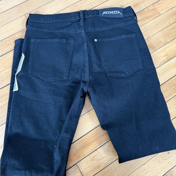 Ricchezza black denim embroidered patch work lightning bolt jeans - Picture 8 of 10